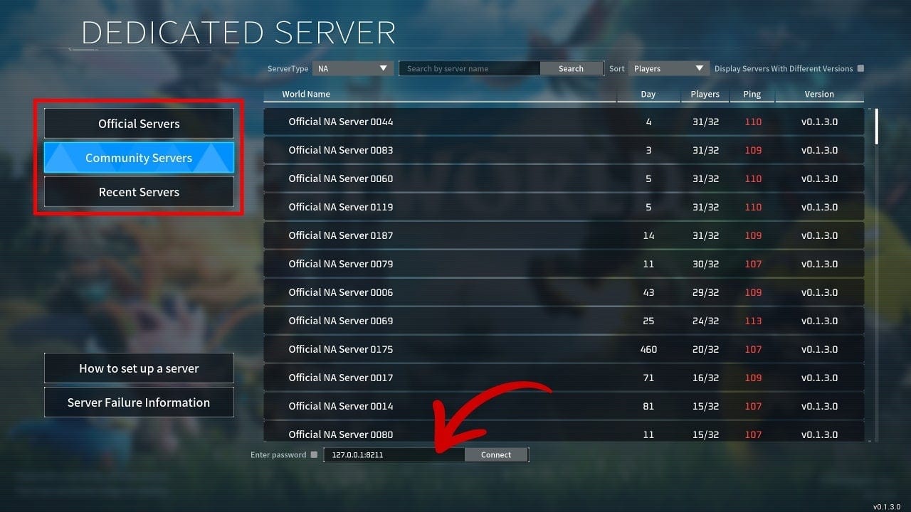Màn hình server Palworld